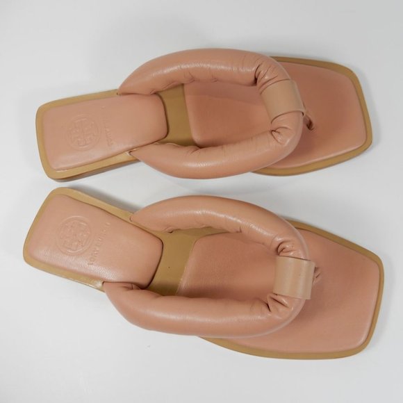 TORY BURCH Puffy Strap Thong Nevada Flat SANDALS Size 5.5 Shell Pink Leather NEW - Picture 7 of 13